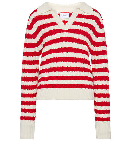 Grunt Polobluse - Strik - Fany - Off White/Rød
