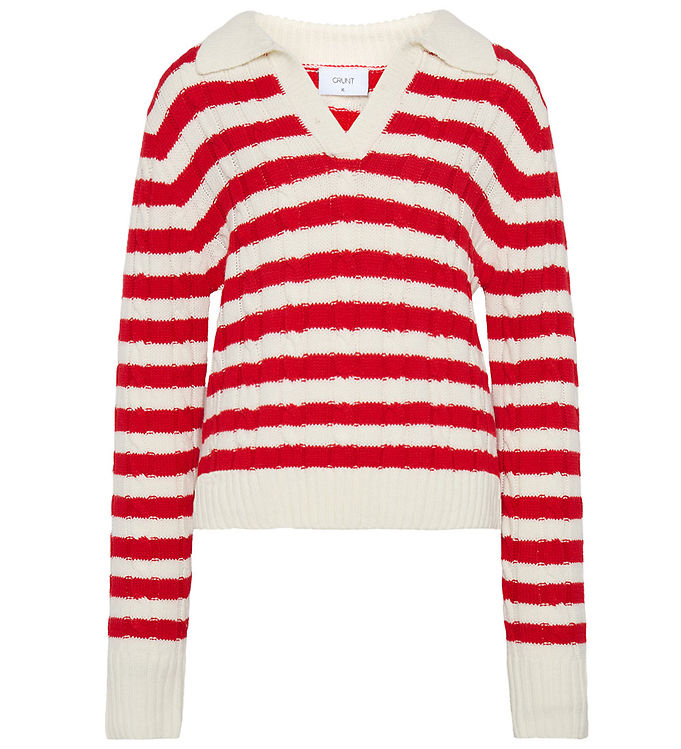 Grunt Polobluse - Strik - Fany - Off White/Rød