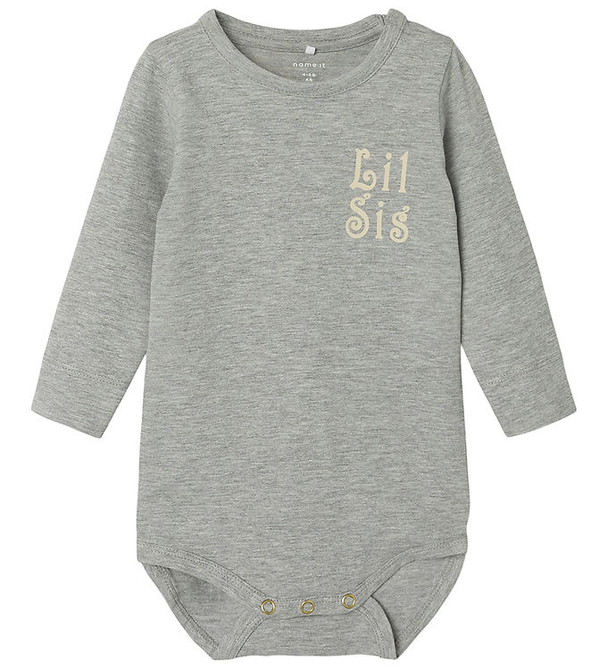 Name It Body Grå Meleret Med Lillesøster Print - Str. 3m 62cm
