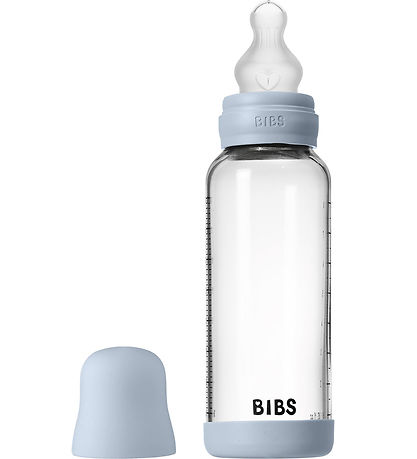 BIBS Sutteflaske - 240 ml - Glas/Silikone - Baby Blue