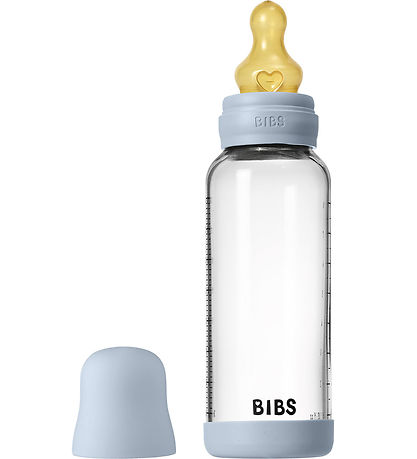 BIBS Sutteflaske - 240 ml - Glas/Naturgummi - Baby Blue