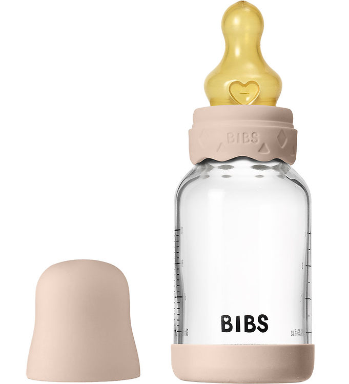 BIBS Bottle - Sutteflaskesæt - Glas - Boheme - Naturgummi/Slow Flow/Rund - 120ml - Blush
