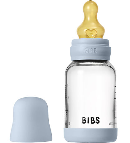BIBS Sutteflaske - 120 ml - Glas/Naturgummi - Baby Blue