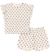 Konges Sløjd Sæt - T-shirt/Shorts - Lin Frill - Cherry Motif Konges Sløjd Sæt - T-shirt/Shorts - Lin Frill - Cherry Motif