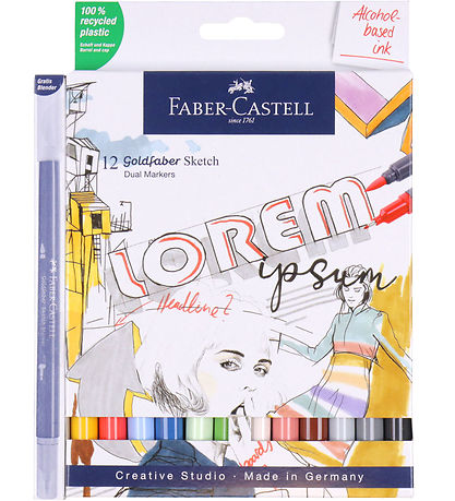 Faber-Castell Tuscher - 12 Stk. + Blander - Goldfaber Sketch
