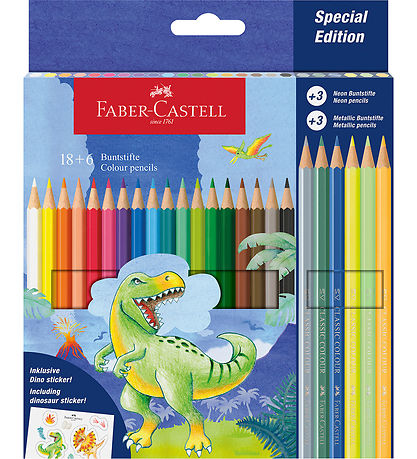 Faber-Castell Farveblyanter - 18+6 stk. - Dinosaur Metallic/Neon Faber-Castell Farveblyanter - 18+6 stk. - Dinosaur Metallic/Neon