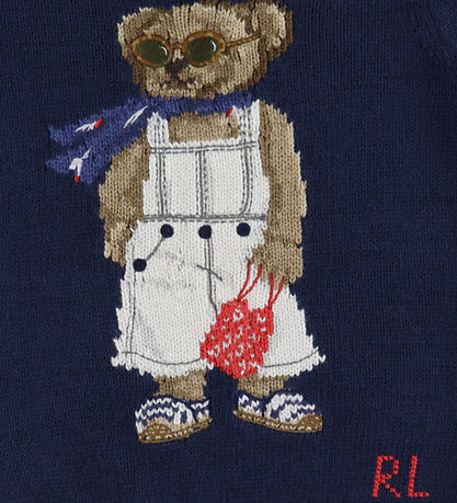 Polo Ralph Lauren T-shirt - Strik - Navy m. Bamse Polo Ralph Lauren T-shirt - Strik - Navy m. Bamse