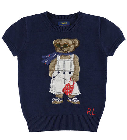 Polo Ralph Lauren T-shirt - Strik - Navy m. Bamse Polo Ralph Lauren T-shirt - Strik - Navy m. Bamse