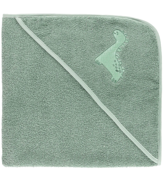 Nørgaard Madsens Babyhåndklæde – 75×75 cm – Dusty Green m. Dino