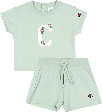 Champion Shortssæt - T-shirt/Shorts - Dusty Green m. Logo