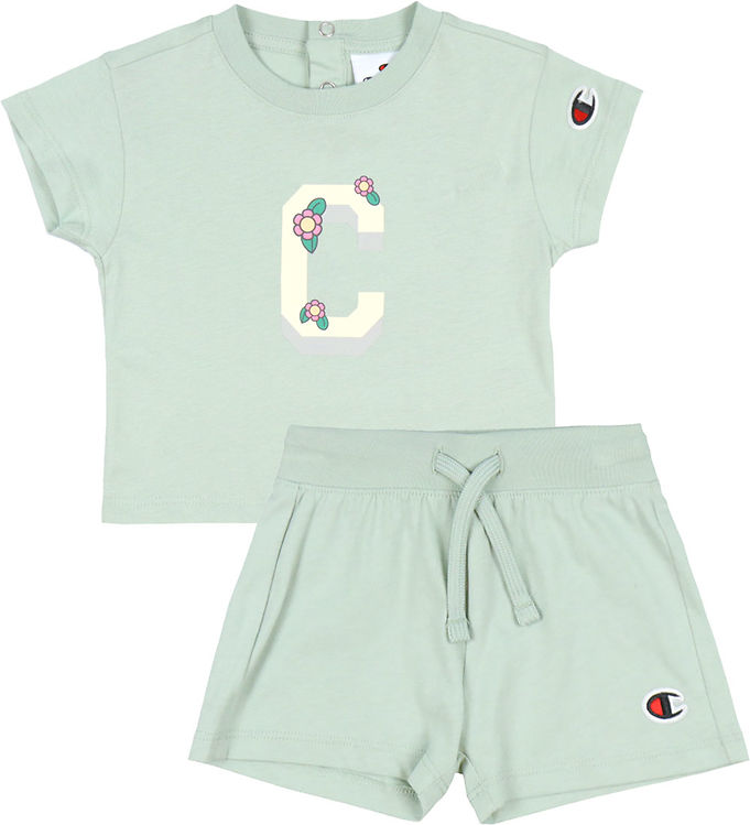 Champion Shortssæt - T-shirt/Shorts - Dusty Green m. Logo