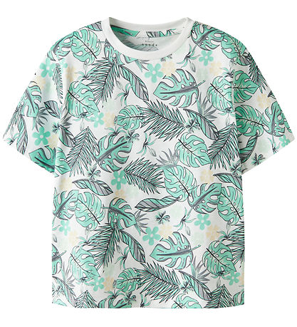 Name It T-shirt - NkmValmas - Bright White/Green Leaf