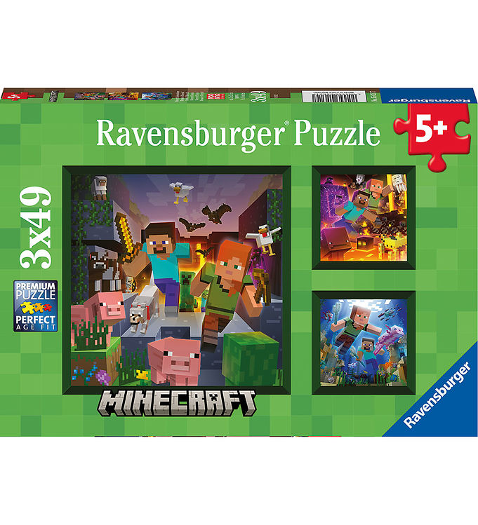 Ravensburger Puslespil - 3x49 Brikker - Minecraft