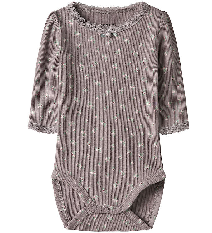 Name It Body l/æ - Rib - NbfHoise - Purple Dove m. Blomster