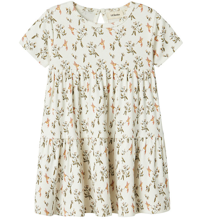 Lil' Atelier Midi Dress Coconut Milk Med Kolibri-print - Str. 2y 92cm
