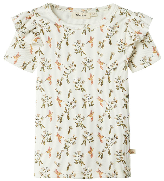 Lil' Atelier T-shirt Coconut Milk Humming Bird Med Flæser - Str. 3y 98cm
