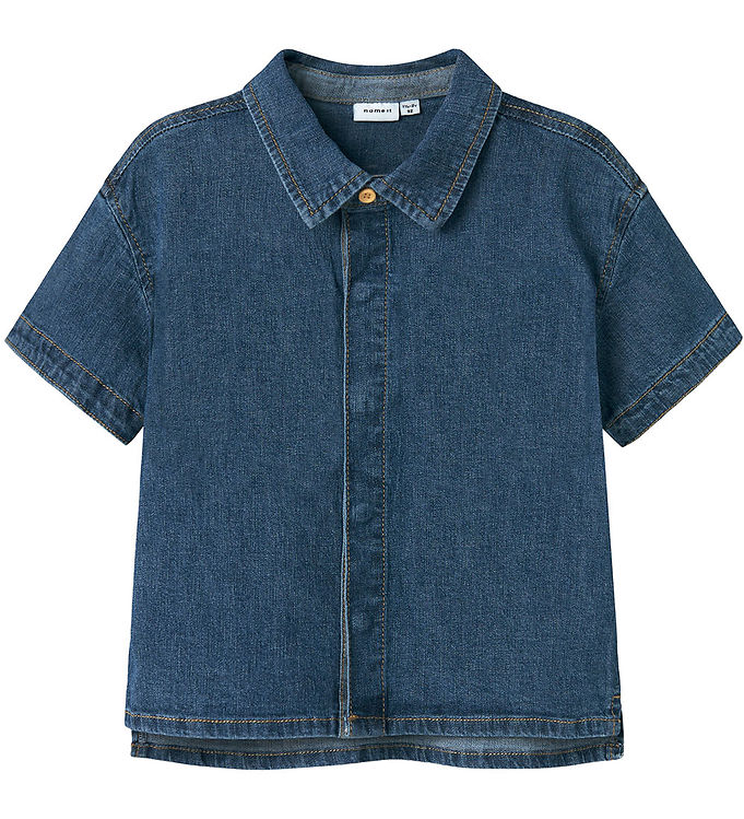 Name It Skjorte k/æ - Hør/Bomuld - NmmPeter - Mørkeblå Denim