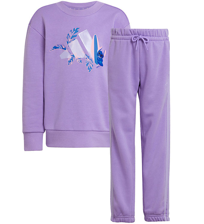adidas Performance Sweatsæt - Stitch - LK DY LS JOG - LPURPL/VIT