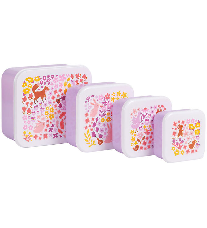 A Little Lovely Company Madkassesæt - 4 stk - Flower Garden