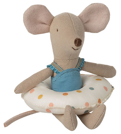 Maileg Strand-mus m. badering - Lillesøster - Multi Prikker Maileg Strand-mus m. badering - Lillesøster - Multi Prikker