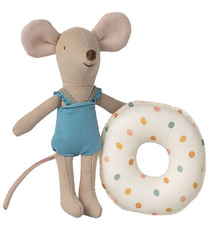 Maileg Strand-mus m. badering - Lillesøster - Multi Prikker Maileg Strand-mus m. badering - Lillesøster - Multi Prikker