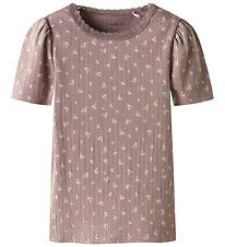 Name It T-shirt - Rib - NmdHoise - Purple Dove m. Blomster Name It T-shirt - Rib - NmdHoise - Purple Dove m. Blomster