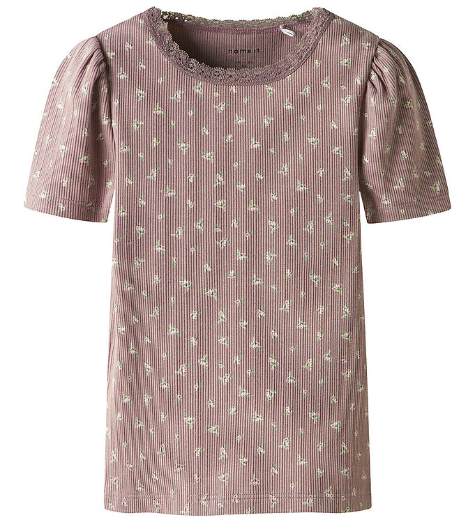 Name It T-shirt - Rib - NmdHoise - Purple Dove m. Blomster
