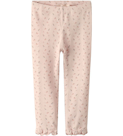 Lil' Atelier leggins - Rib - NbfGago - Peach Blush m. Blomster