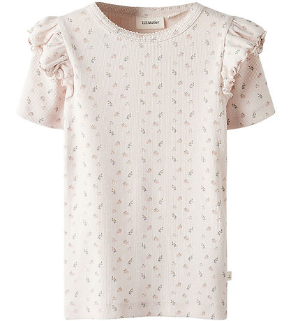 Lil' Atelier T-shirt - Rib - NmfGago - Peach Blush w. Flowers