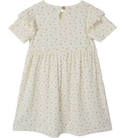 Lil' Atelier Kjole - Rib - NmfGago - Coconut Milk m. Blomster