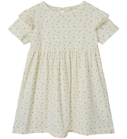 Lil' Atelier Kjole - Rib - NmfGago - Coconut Milk m. Blomster