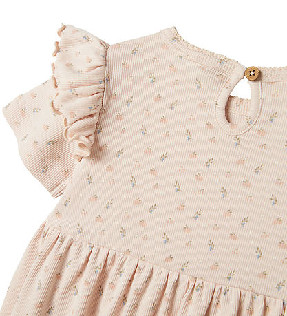 Lil' Atelier Kjole - Rib - NmfGago - Peach Blush m. Blomster Lil' Atelier Kjole - Rib - NmfGago - Peach Blush m. Blomster