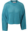 Hound Bluse - Strik - Turquoise m. Hulmønster Hound Bluse - Strik - Turquoise m. Hulmønster