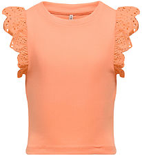 Kids Only Top - Rib - KogDrea - Salmon m. Broderi Anglaise Kids Only Top - Rib - KogDrea - Salmon m. Broderi Anglaise