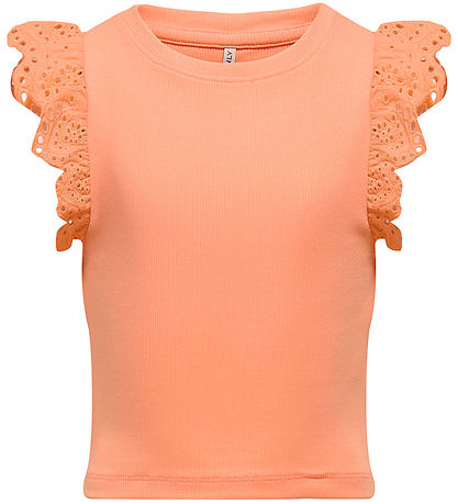 Kids Only Top - Rib - KogDrea - Salmon m. Broderi Anglaise