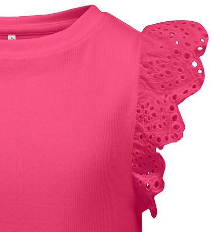 Kids Only Top - Rib - KogDrea - Fuchsia Purple m. Broderi Anglai