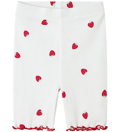 Name it Cykelshorts - Rib - NmfJillie - Bright White m. Jordbær