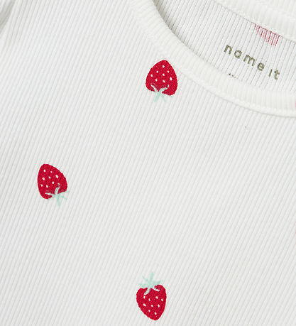 Name it T-shirt - Rib - NmfJillie - Bright White m. Jordbær