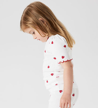 Name it T-shirt - Rib - NmfJillie - Bright White m. Jordbær