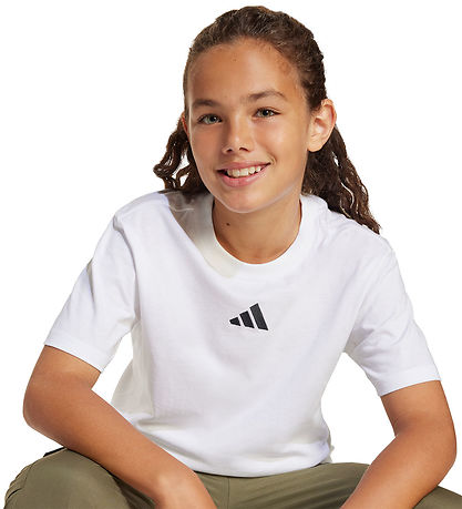 adidas Performance T-shirt - J SL 160 - Hvid/Sort m. Logo