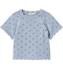 Lil' Atelier T-shirt - Strik - NmfJola - Zen Blue m. Hulmønster Lil' Atelier T-shirt - Strik - NmfJola - Zen Blue m. Hulmønster