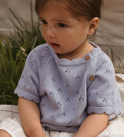 Lil' Atelier T-shirt - Strik - NmfJola - Zen Blue m. Hulmønster