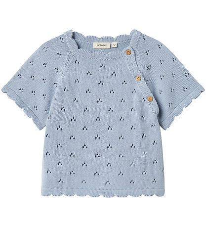 Lil' Atelier T-shirt - Strik - NmfJola - Zen Blue m. Hulmønster Lil' Atelier T-shirt - Strik - NmfJola - Zen Blue m. Hulmønster