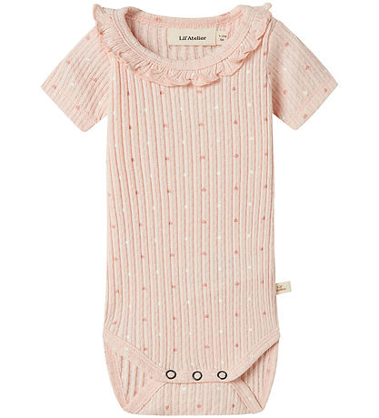 Lil' Atelier Bodysuit s/s - Rib - NbfHulla - Peach Blush w. Hear