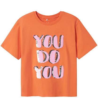 Name It T-shirt - NkfHelka - Fresh Salmon m. Palietter