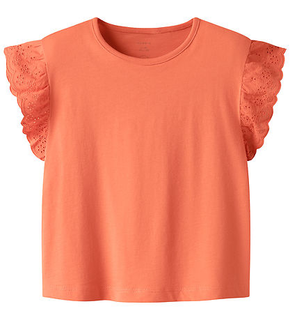 Name It T-shirt - NkfHrejaline - Fresh Salmon m. Broderi Anglais