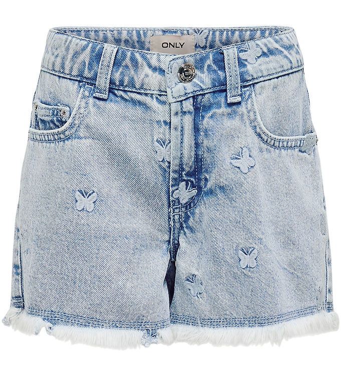 Only Denimshorts Light Blue Denim Butterfly Med Frynsekant - Str. 14y 164cm