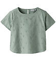 Name It T-shirt - Violeta - Aqua Gray m. Broderi Anglaise