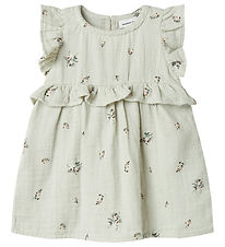Name It Kjole - Musselin - NbfHikka - Aqua Gray m. Blomster Name It Kjole - Musselin - NbfHikka - Aqua Gray m. Blomster
