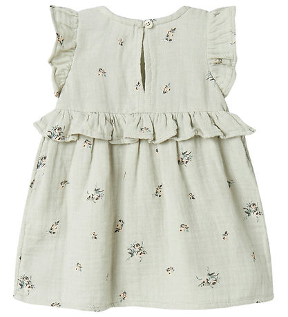 Name It Kjole - Musselin - NbfHikka - Aqua Gray m. Blomster Name It Kjole - Musselin - NbfHikka - Aqua Gray m. Blomster